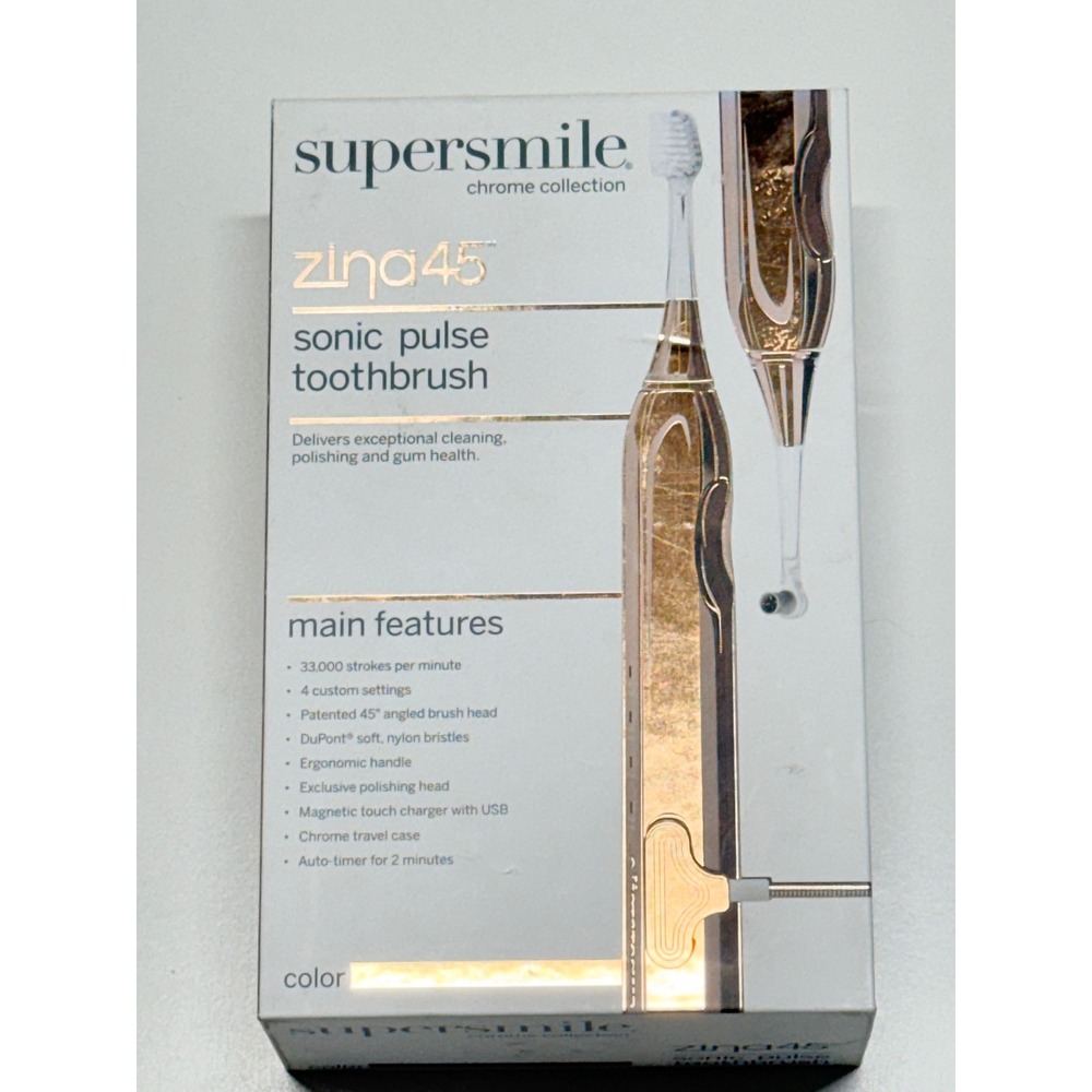 Supersmile Zina45 Sonic Pulse Toothbrush Rose Gold Chrome Collection New